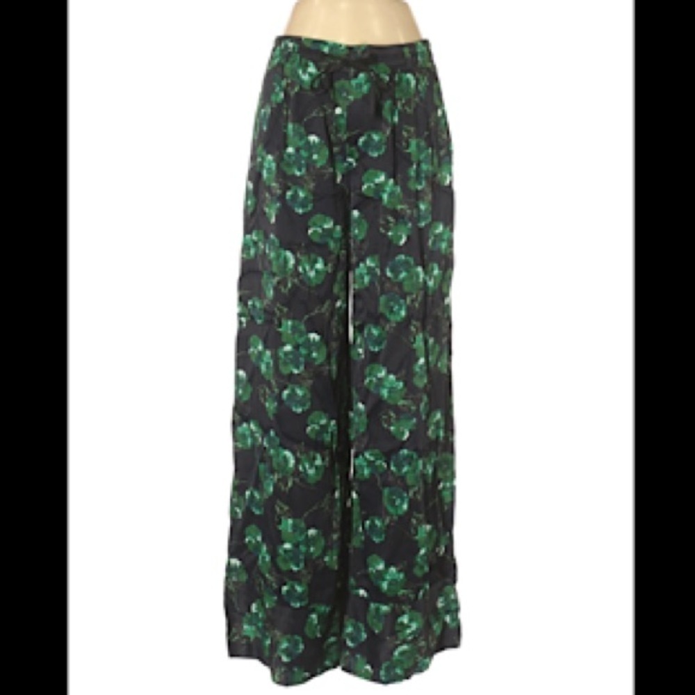 Elevenses Anthropology Silky Leaf Print pants 14